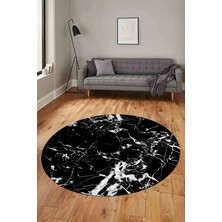 Evdeya Modern Mermer Desen Kaymaz Yıkanabilir Yuvarlak Mutfak Salon Halısı, Y-Mermer-27-Siyah,