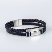 Halley Concept Lacivert Hakiki Deri Paslanmaz Çelik Erkek Bileklik