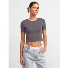Dilvin 30124 Crop T-Shirt-Füme