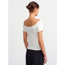 Dilvin 10528 Bardot Yaka Fitilli Triko Top-Ekru