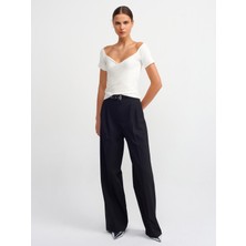 Dilvin 10528 Bardot Yaka Fitilli Triko Top-Ekru