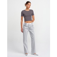 Dilvin 30124 Crop T-Shirt-Füme