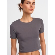Dilvin 30124 Crop T-Shirt-Füme