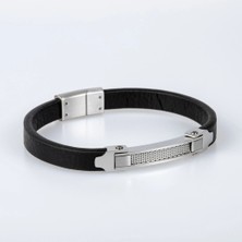 Halley Concept Siyah Hakiki Deri Paslanmaz Çelik Erkek Bileklik