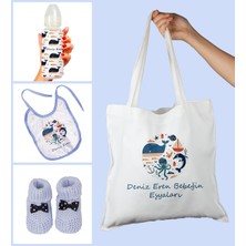 Ejoya Bebeklere Özel Çantasında Kişiye Özel Biberon Önlük ve Patik Bebek Hediye Seti 109824