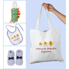 Ejoya Bebeklere Özel Çantasında Kişiye Özel Biberon Önlük ve Patik Bebek Hediye Seti 109814