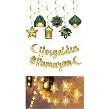 Patladı Gitti Hoşgeldin Ramazan Gold Yazı- Yıldız LED ve Tavan Süs Set, Ramazan Ayı Süsleme Seti