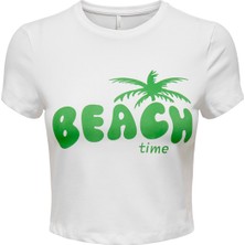 Only O Yaka Baskılı Beyaz Kadın T-Shirt Onlamy S/s Coast Top Box Jrs