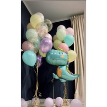 Kidspartim Dinozor Kral Taçlı Karışık Renk Folyo Balon Seti