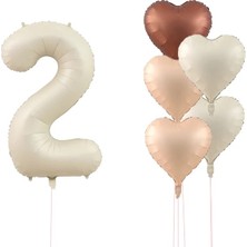 Kidspartim Krem Rakam ve Kalp Folyo Balon Seti