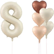 Kidspartim Krem Rakam ve Kalp Folyo Balon Seti