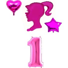 Kidspartim Pembe Kız Kalp Yıldız ve Rakam Folyo Balon Seti