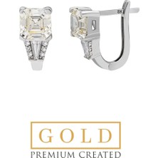 So CHIC Beyaz Altın Sertifikalı Premium Created Ascher Kesim Taşlı Küpe
