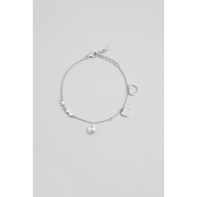 So CHIC Kalp Ikonlu 18 Ayar Beyaz Altın Kaplama 21 cm Gümüş Minimal Bileklik