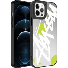 iPhone 12 Pro Max - Uyumlu Aynalı Desenli Kamera Korumalı Parlak Gkm Mirror Kapak-Yazı