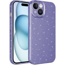 iPhone 15 Plus - Uyumlu Kamera Korumalı Simli Lüks Gkm Koton Kapak-Mor