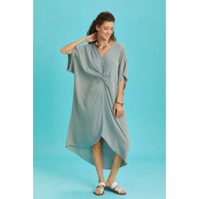 Los Banditos V Yaka Önü Düğümlü Yarasa Kol Elbise