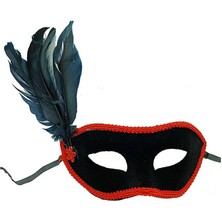 Siyah Renk Yandan Tüylü Siyah Süet Kaplama Parti Balo Maskesi 21x20 cm