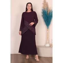 Kadin Buyuk Beden Abiye Elbise İnce Tas Baskılı Tesettur Abiye Takım