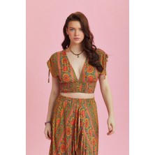 Los Banditos Derin V Yaka Dekolte Desenli Yazlık Bluz