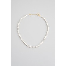 So CHIC Beyaz İnci 18 Ayar Sarı Altın Kaplama 45 Cm Gümüş Kolye