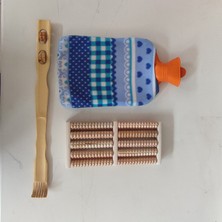 Hagiki (3 Lü Set) 2 Litre Peluşlu Sıcak Su Torbası , Ahşap Ayak Altı Masaj Aleti , Sırt Kaşıma Aleti