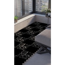 Tokyo Halı Siyah Mermer Desenli Su Geçirmez Balkon Halısı THB30