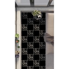 Tokyo Halı Siyah Mermer Desenli Su Geçirmez Balkon Halısı THB30