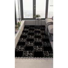 Tokyo Halı Siyah Mermer Desenli Su Geçirmez Balkon Halısı THB30