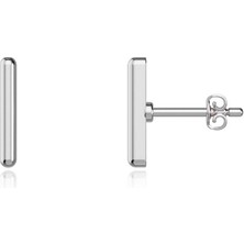 İndigo Takı Sade Minik Çubuk Beyaz Gümüş Küpe