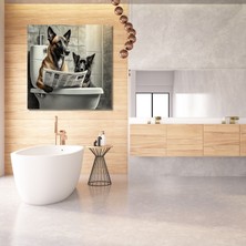 Gaagart Tekli Kare Kanvas Banyo Tablosu Gazete Okuyan Belçika Kurt Köpeği