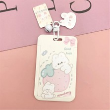 Bifeng Shop B-Çilek Stili Çocuklar Için Kawaii Kart Tutucu Fotocard Tutucu Kredi Kimlik Banka Kartı Fotoğraf Ekran Tutucu Otobüs Kartı Koruyucu Kılıf Kolye Anahtarlık (Yurt Dışından)