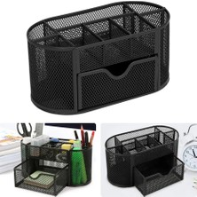 Bifeng Shop Siyah Stil Kalem Tutucu 9 Bölmeli Kalem Kutusu Masaüstü Metal Örgü Kırtasiye Malzemesi Çekmeceli Kutu Öğretmen Malzemeleri Organizatör (Yurt Dışından)