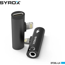 Syrox DT30L-LA  2'in 1'i Hem Şarj Hem  Aux Ses/Çift Giriş iphone Lightning+3.5mm Aux Ses Dönüştürücü