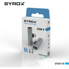 Syrox DT30T-TA  2'in 1'i Hem Şarj Hem Aux Ses 3.5 mm /Çift Giriş Type-C+Aux 3.5 mm Ses Dönüştürücü