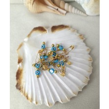 20 Adet 0.5 mm Yassı Turkuaz Maşallahlık Iğneli Cam Nazar Boncuğu