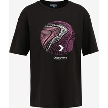 Discovery Expedition Siyah Kadın Loose Fit Baskılı T-Shirt D4SL-TST3039