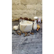 Marble Center Özel Seri Beyaz - Altın Mermer Havan Sarımsak Döveceği %100 Mermer