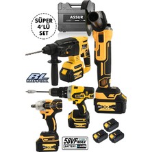 Assur Plus Pro 4'lü Set 2-26 Şarjlı Hilti-Şarjlı Taşlama-Şarjlı Somun SIKMA-13MM Şarjlı Darbeli Matkap-Sarı