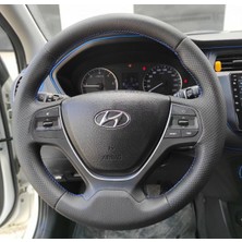 İmza Hyundai I20 Tam Uyumlu Direksiyon Kılıfı (Nokta Düz Mavi Dikişli)