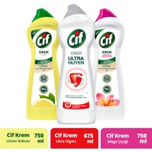 Cif Krem Yüzey Temizleyici Frezya ve Müge Çiçeği 750ml+Limon Kokulu 750ml+ Ulrta Hijyen 675ml