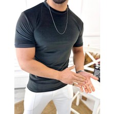 Elku Moda T-Shirt Slim Fit T-Shirt Dar Kesim Kadife T-Shirt
