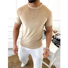 Elku Moda T-Shirt Slim Fit T-Shirt Dar Kesim Kadife T-Shirt
