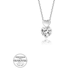 Serra Jewels Swarovski Taşlı Gümüş Kalp Tektaş Bayan Kolye