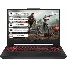 Asus Tuf Gaming A15 FA507NU-LP159 Amd Ryzen 5 7535HS 8 GB 512 GB SSD Rtx 4050-140WATT 144 Hz Freedos 15.6" 144 Hz Fhd Taşınabilir Bilgisayar