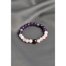 Safnaturel Ametist - Pembe Kuvars - Lal Garnet Doğal Taş Tasarım Bileklik