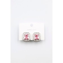 Öfi Kare Taşlı Küpe - Pembe