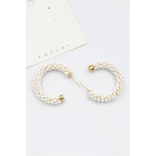 Öfi Kristal Boncuk Halka Küpe - Beyaz