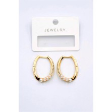 Öfi Incili Taşlı Halka Küpe - Altın