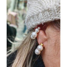 Mistik Silver Incili Halka Gümüş Küpe